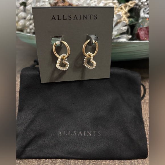 All Saints Goldtone Dangle Heart Huggie Earrings - Picture 6 of 7